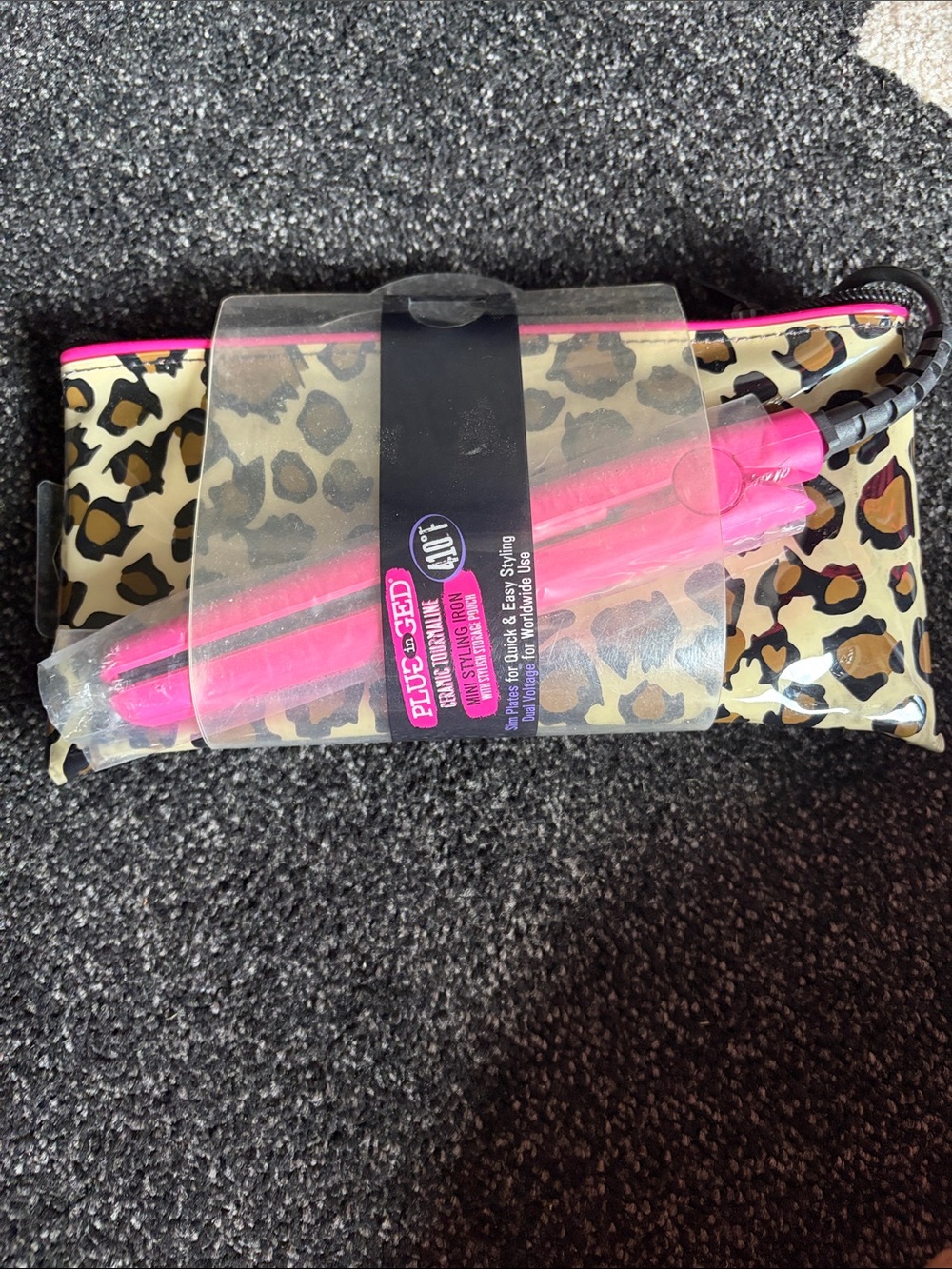 PLUS+EDG Hot Pink Mini Curling Iron with Leopard Travel Pouch